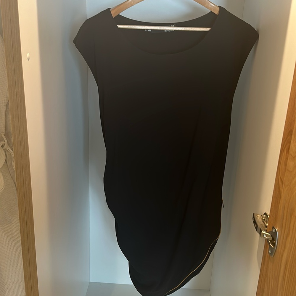 Love Moschino, made in Europe black a symmetrical dress with gold zipper detail